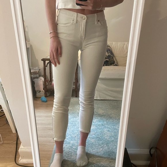 MADEWELL | White Skinny Jeans | Size 25 | Silver Ankle Zipper Detail - Picture 3 of 7